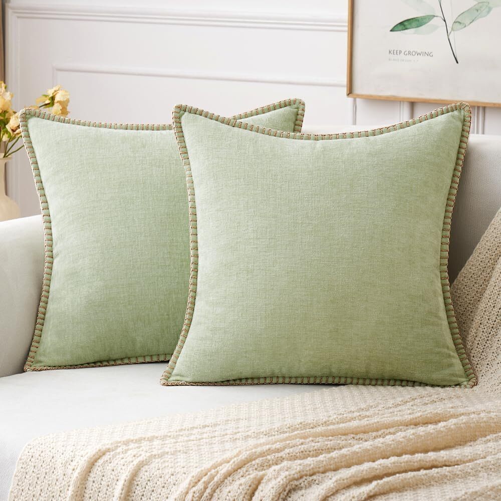 8963 Pack of 2 Couch Throw Pillow Covers 16x16 Inch Light Green Farmhouse